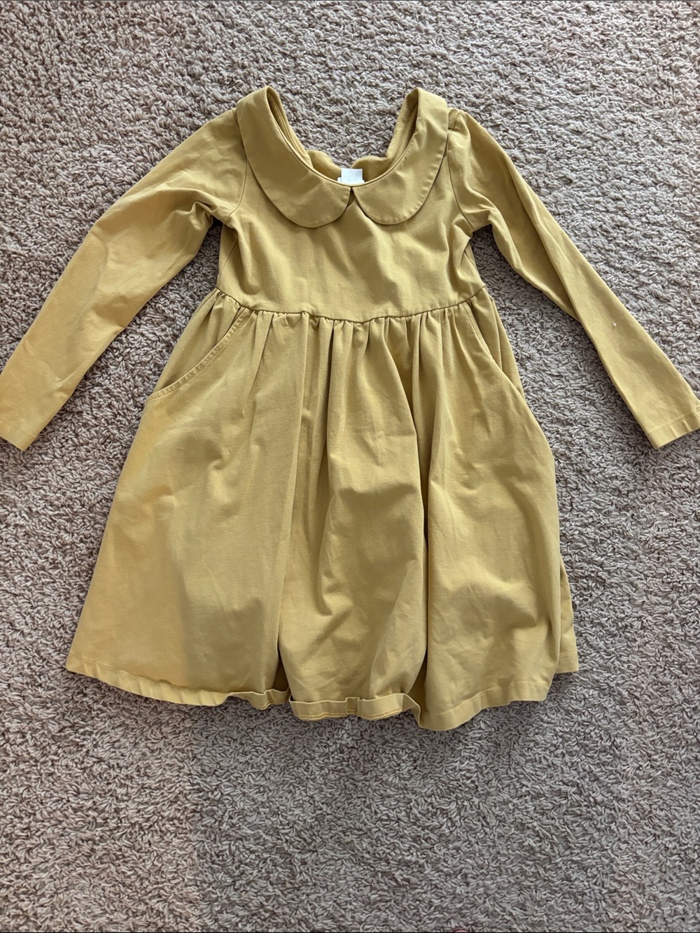 Hanna Andersson Long-Sleeve Peter Pan Collar Dress in Mustard Yellow